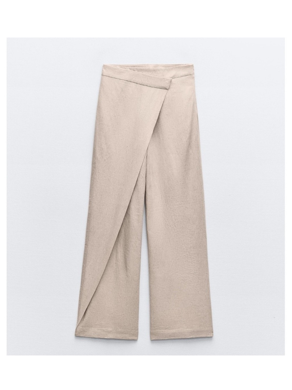 Zara Wide-Leg Wrap-Front Pants in Beige